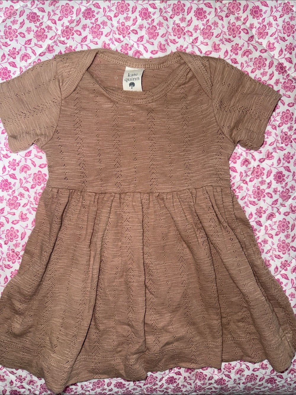 kate quinn Tan Knit Short-Sleeve Baby Dress